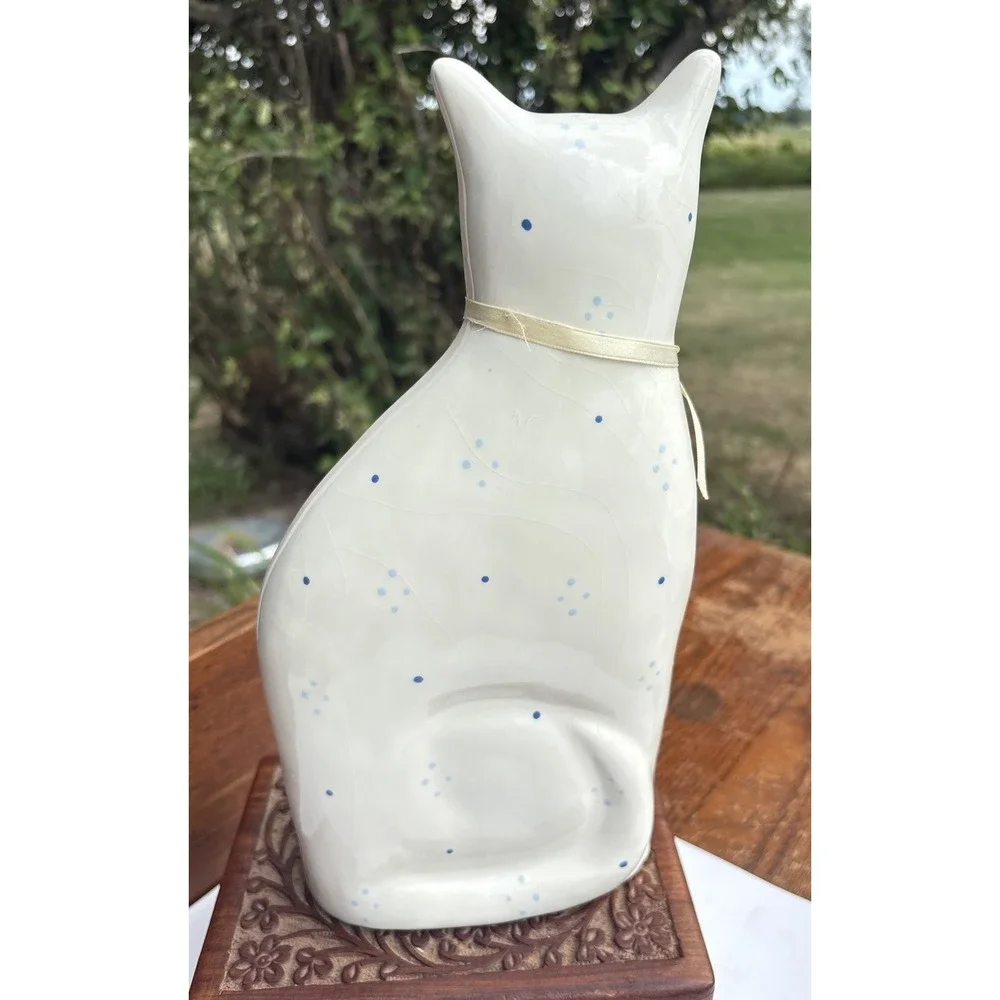Ceramic White Light Blue Floral Cat Kitty Figurine 11